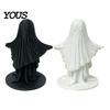Matte Black Ghost Statue 3D Printed Cute Figurine, Minimalist Home Decor, & White Unique Artistic Design Dual Colors, Stable Base for