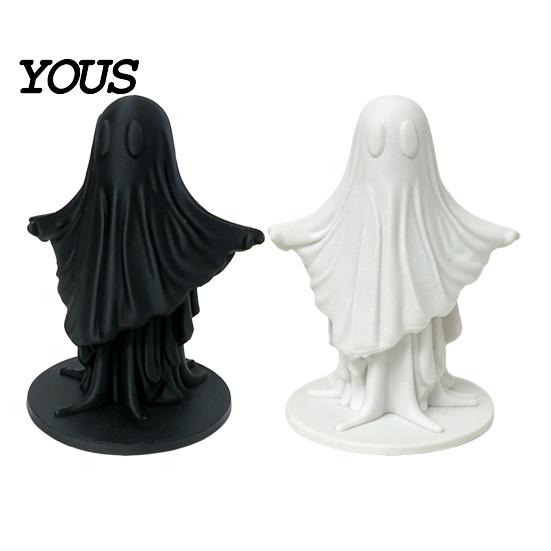 Matte Black Ghost Statue 3D Printed Cute Figurine, Minimalist Home Decor, & White Unique Artistic Design Dual Colors, Stable Base for