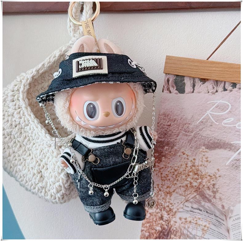 Labubu Doll Clothes Set: Trendy Streetwear for 17cm Sitting Style - Includes Hat and Overalls (1st, 2nd, 3rd Gen)