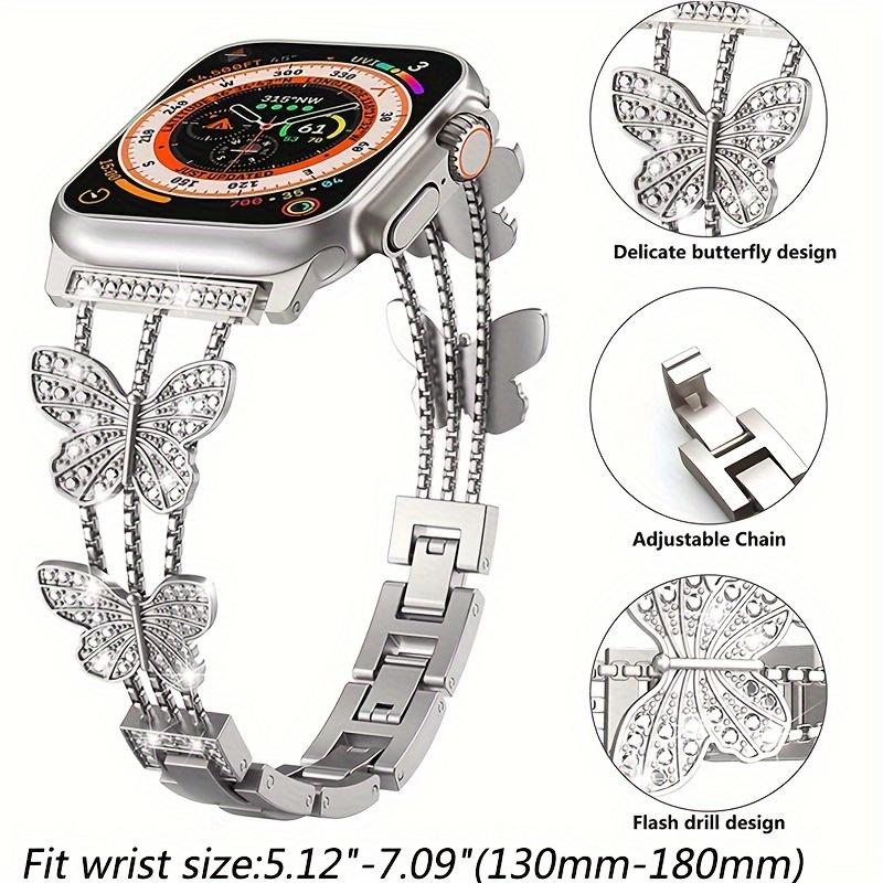 Metal Strap for Apple Watch Series 8 7 6 SE 5 4 3 45mm 44mm 42mm Luxury Butterfly Diamond Bracelet IWatch Ultra 49mm 40mm 38mm