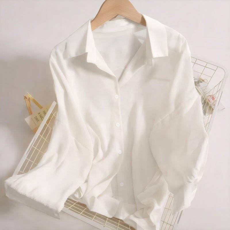 

Летняя рубашка с длинными рукавами, женская тонкая свободная куртка, модные универсальные топы, женская верхняя одежда, женские топы 3XL 151-82.5 kg белый