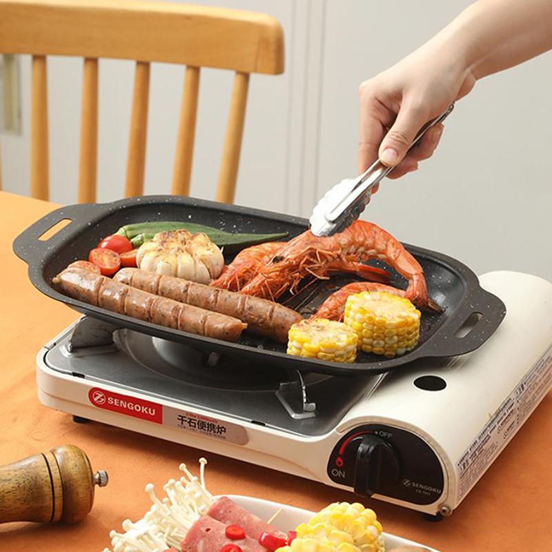 Griddle Pan Multi Functional Black Portable Frying Pan Rectangular Nonstick For Pancakes Kitchen Indoor Outdoor Home Meats