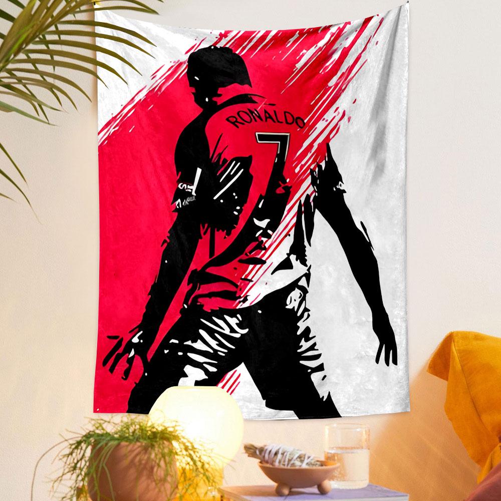 Soccer Player Silhouette in Red and Black Patterned tapestry home decor, suitable for bedroom and living room, gift