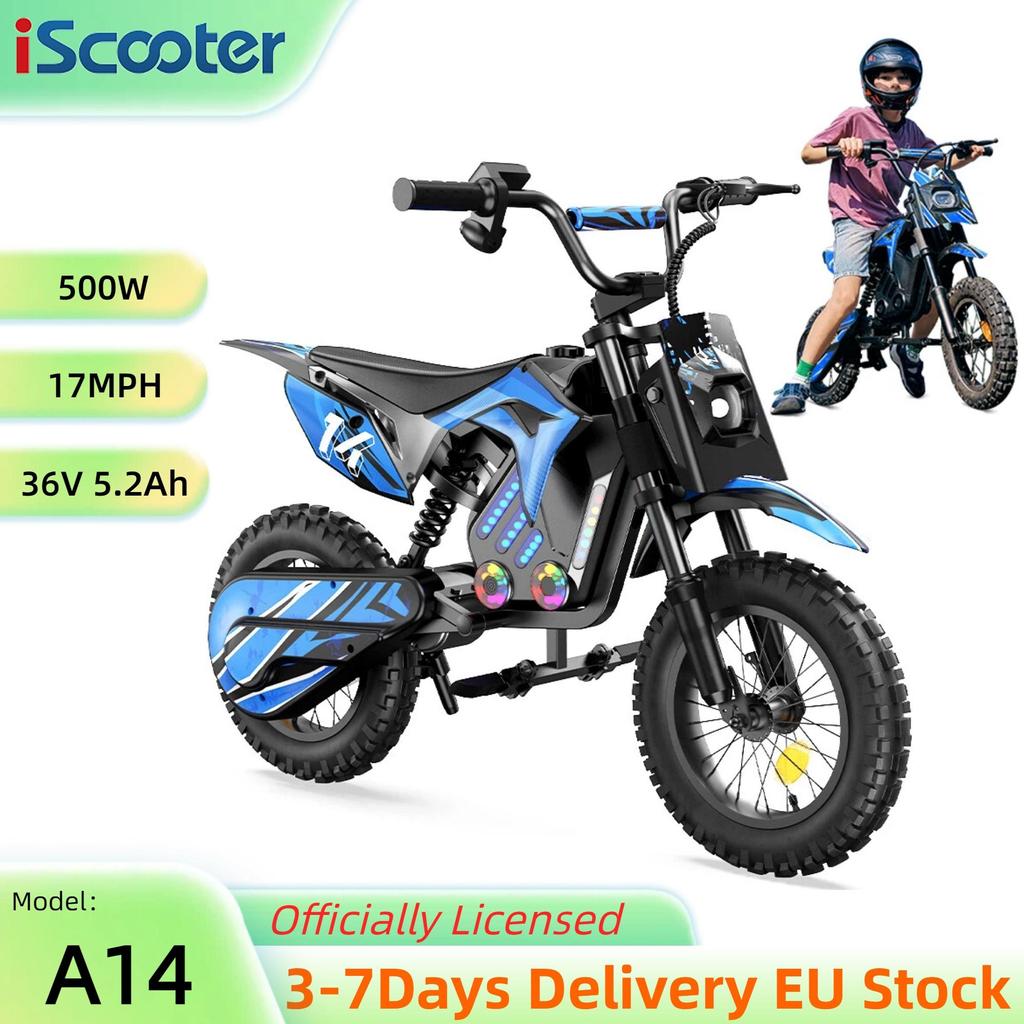iScooter A14 27KM/H Children's Electric Motorcycle 14 Inch Tire 500W Motor 36V/5.2Ah Battery Dual Shock Absorption With Bluetooth Electric Bicycles
