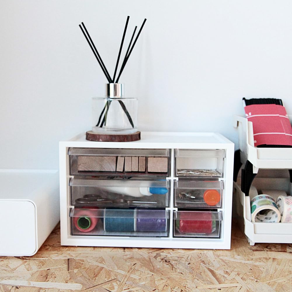 Livinbox Desktop Storage Parts for Organizing Masking Organizing Resin Craft Plastic Model Makeup Small Item White 6-Drawer Case, Cabinet, Notes,