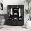 Foldable Fabric Wardrobe for Bedroom, Portable Wardrobe with 5 Shelves, 2 Hanging Rails and 3 Fabric Drawers, Black