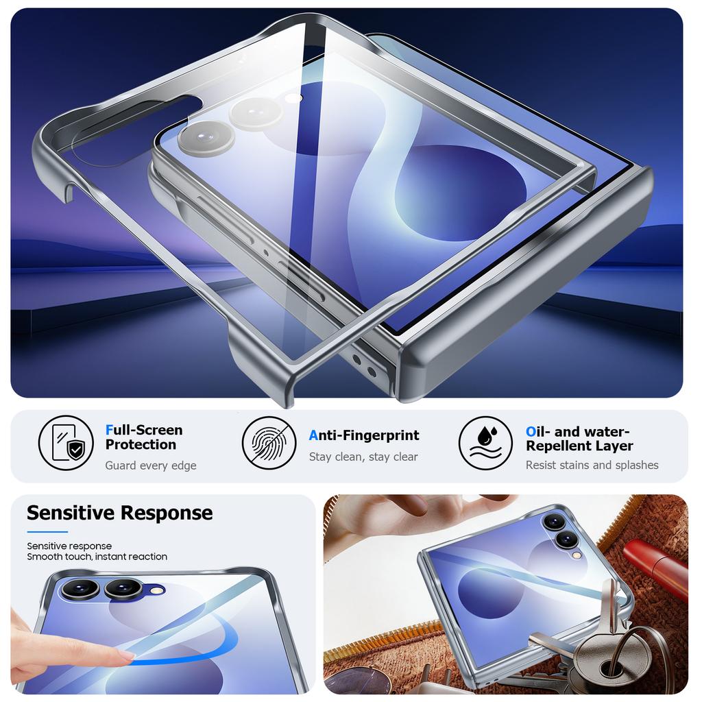 Samsung Galaxy Z Flip 8 Slim Case with Hinge Protection Shock Absorbing Protective Cover-Grey