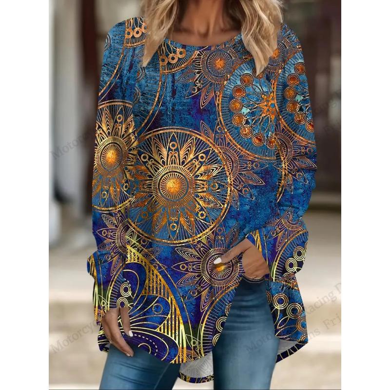 Vintage Animals Wolf 3D Print Long Sleeve T-Shirts Women's Fashion Oversized T Shirt Female Tees Tops Long Tunics Falls Ethnic