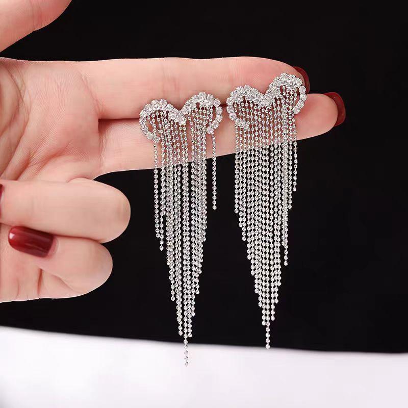Silver needle love chain fringed earrings light luxury long earrings temperament personalized earrings
