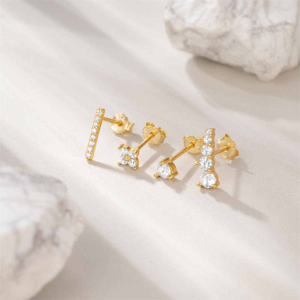 AIDE 925 Silver 3pcs 4pcs Set Zircon Stud Earrings 18k Gold Star Minimalism Huggies Earring Fine Jewelly Set Party Gift