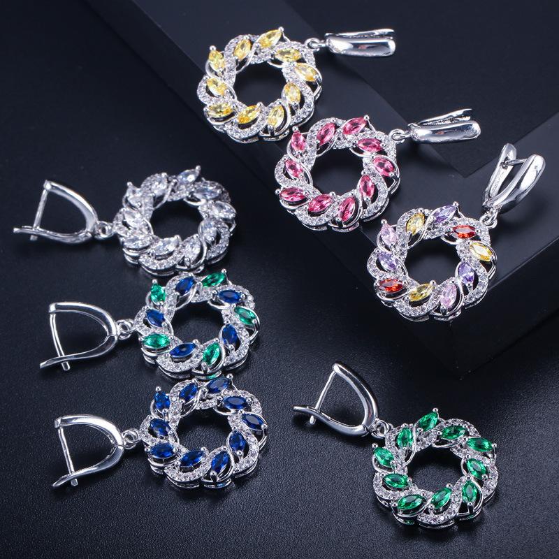 Round Zircon Chain Set, Earring Pendant Two-Piece Set, Color Retention, Multi-Color Optional