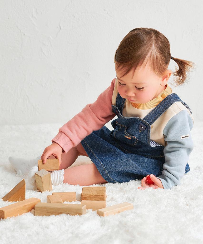 MIKIHOUSE HOT BISCUITS Denim Jumper Skirt for Girls, Indigo Blue, Size M (80-90cm), 70-1803-687