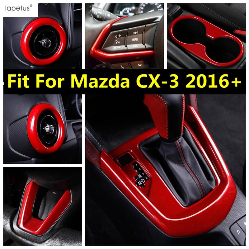 Gear Shift Panel / Dashboard AC Air Vent / Water Cup / Steering Wheel Cover Trim For Mazda CX-3 CX3 2016 - 2024 Red Accessories