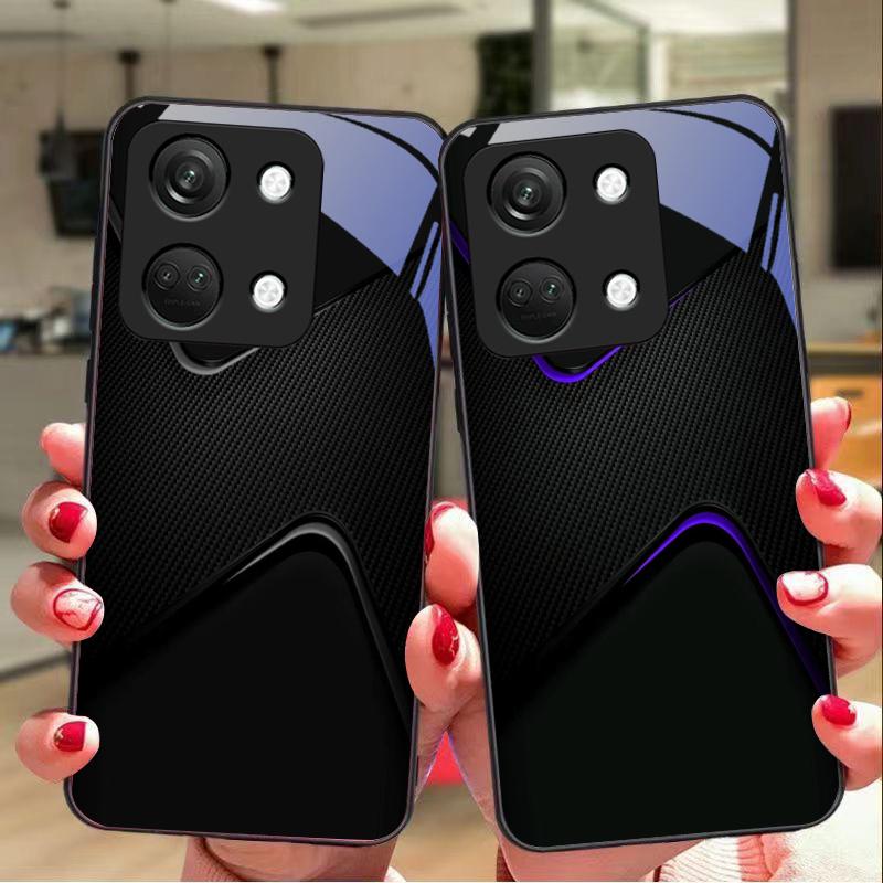 Simples e Grande Para OnePlus Nord 3 5 6T 7 Pro 8 12 10T Reno8 Lite 5G 10R Nord N30 Capa de Telefone Rígida de Vidro Temperado Preta