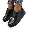European‑American Women's Platform Shoes, Round‑Toe Solid‑Color Shallow‑Mouth With Metal Buckle