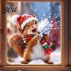 Christmas Party Supplies Squirrel Window Cling with Santa Hat and Scarf Design Cute Snowball Static Winter Wonderland Decor Glass Sticker Removable