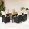 Vidaxl 7-Cz. Bistro Furniture Set with Cushions, Black, Poly Rattan