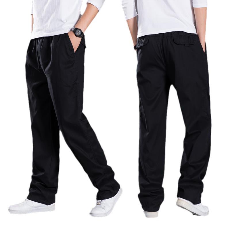 Men's Plus Size Elastic Waist Cargo Pants – Casual, Loose Fit, Solid Color