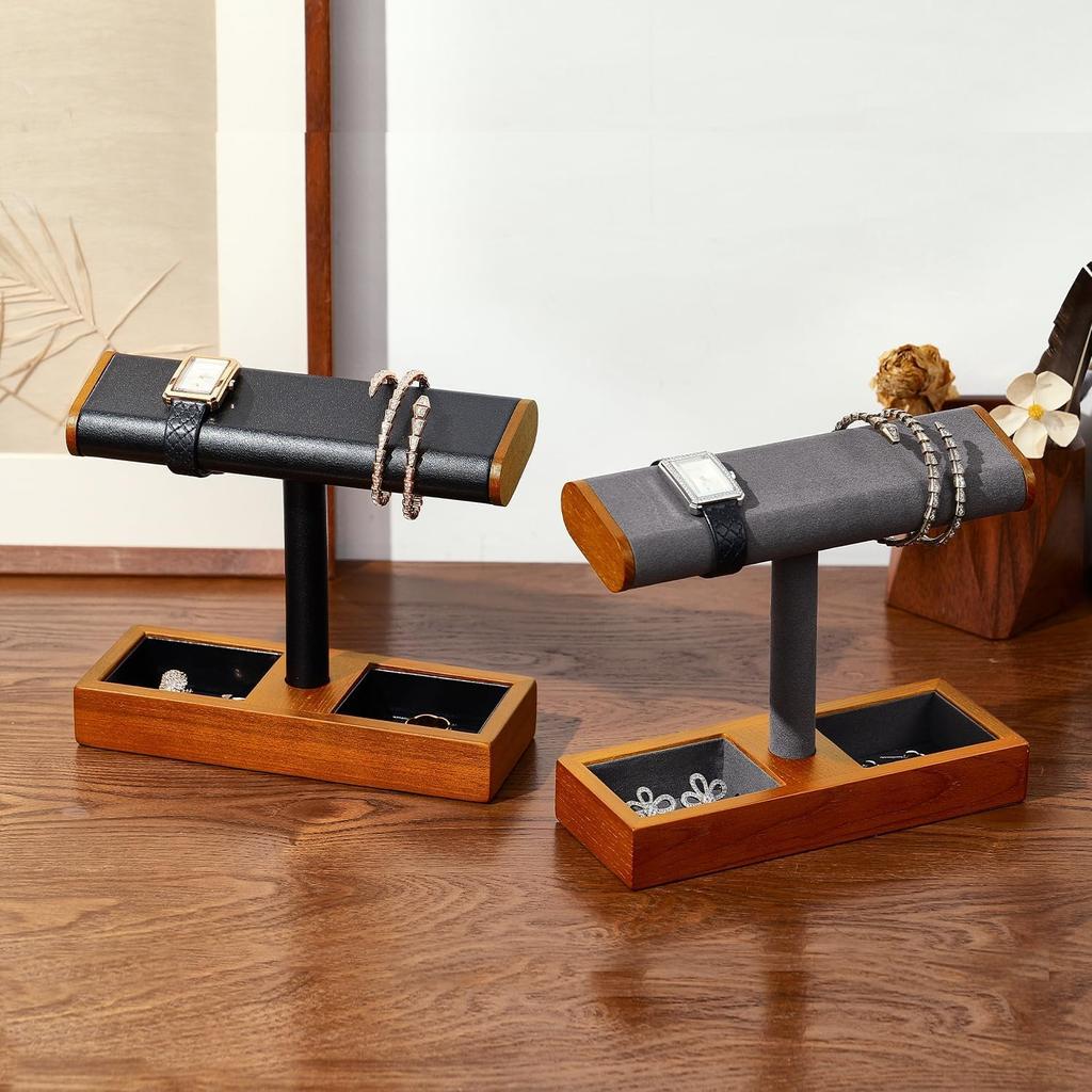 Oirlv Watch Holds 2 or 4 Compatible with Qualified SM19103 Stand, Wooden, Watches, Display, Storage, Photography, High-End, Stylish, Invoices, (Black)
