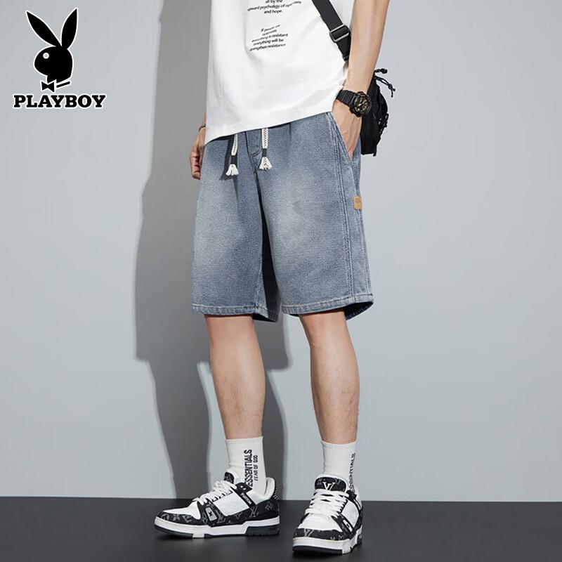 PLAYBOY Men s Loose Fit Drawstring Denim Shorts M