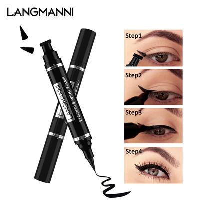 L'eyeliner noir triangulaire 2 en 1 Langmanni Double Head Seal est imperméable, durable et ne bave pas facilement.