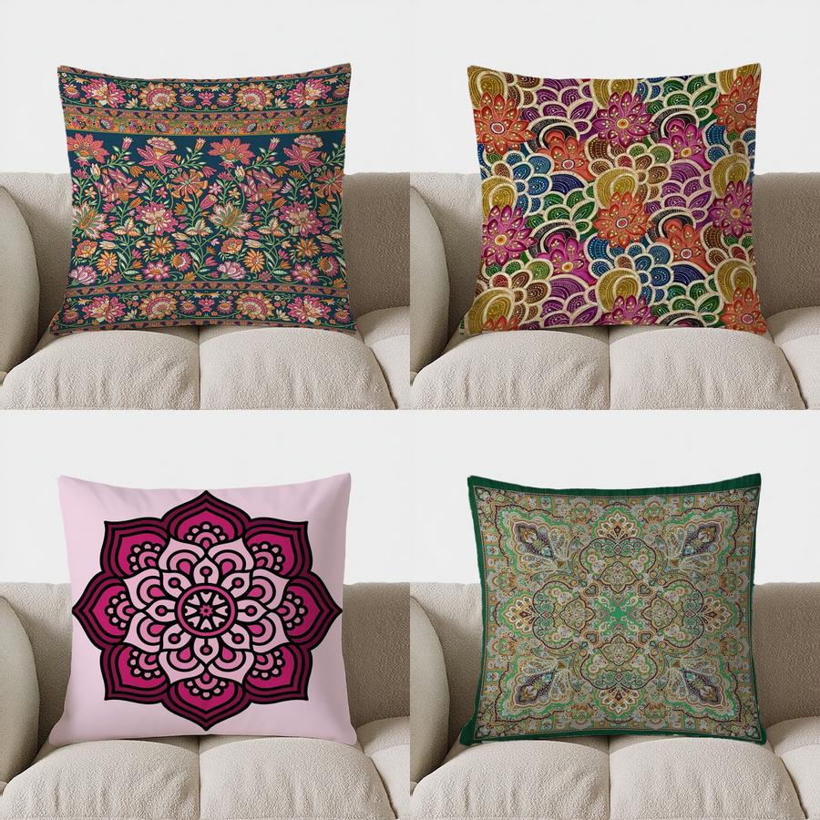 Colorful Floral Pattern Doublesided Printed Pillow Cover Short Plush Suitable Living Rooms Bedrooms Sofas Throw Cushion Cover