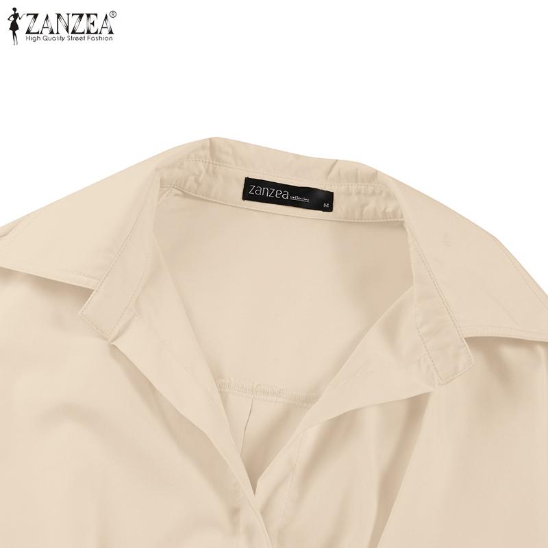 ZANZEA Frauen Casual Umlegekragen Langarm Lose Langes Kleid