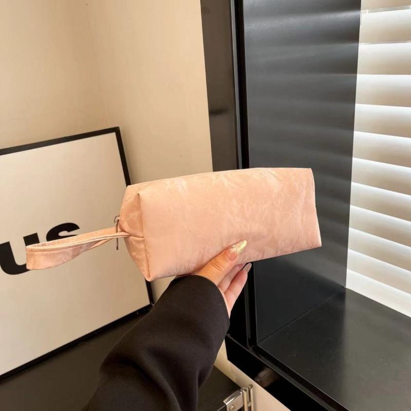 Portable Makeup Bag Handheld Large Capacity Cosmetic Bag Solid Color Multi-Purpose Toiletries Skincare Storage Bag Travel