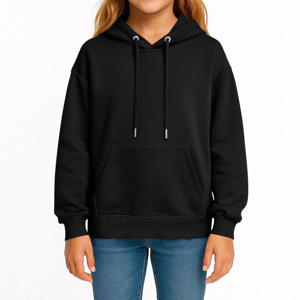 Children's Fashion Solid Color Long Sleeved Hooded Pullover With Pockets Casual Adult Sweatshirt Top