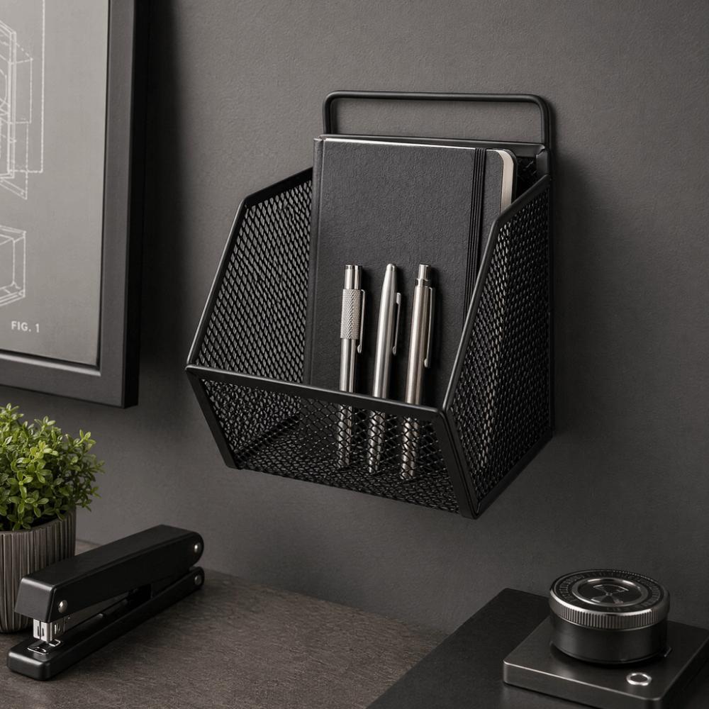 3PCS Adhesive Hooks Hanging Wire Basket 13.2x10x15cm Black Small Wire Storage Basket Open White Wall Mount Storage Basket