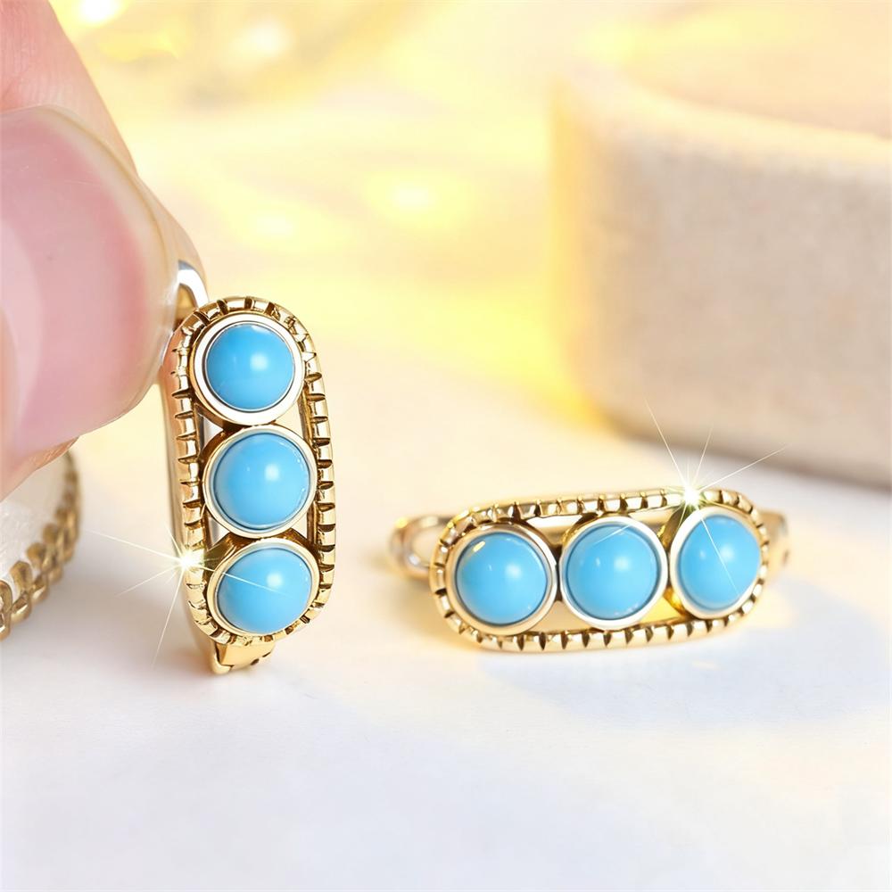 Simulated Turquoise Blue Round Stone Hoop Earrings For Women Vintage Gold Silver Color Ear Buckle Wedding Jewelry Valentine Gift