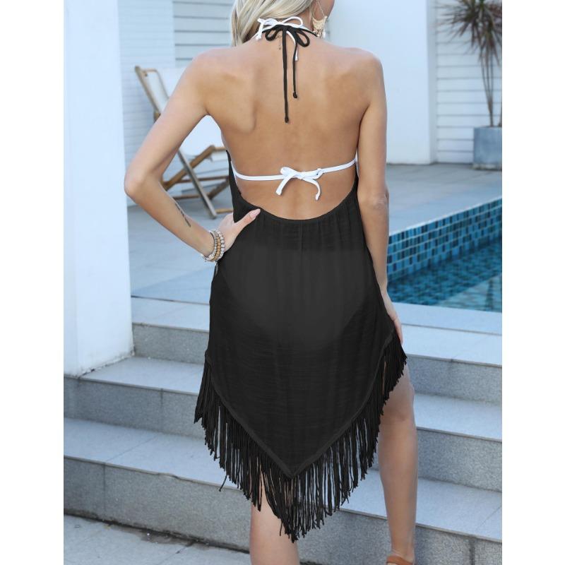 Dámské plážové třásně Patchwork šněrovací sexy bez zad bikiny smock šaty