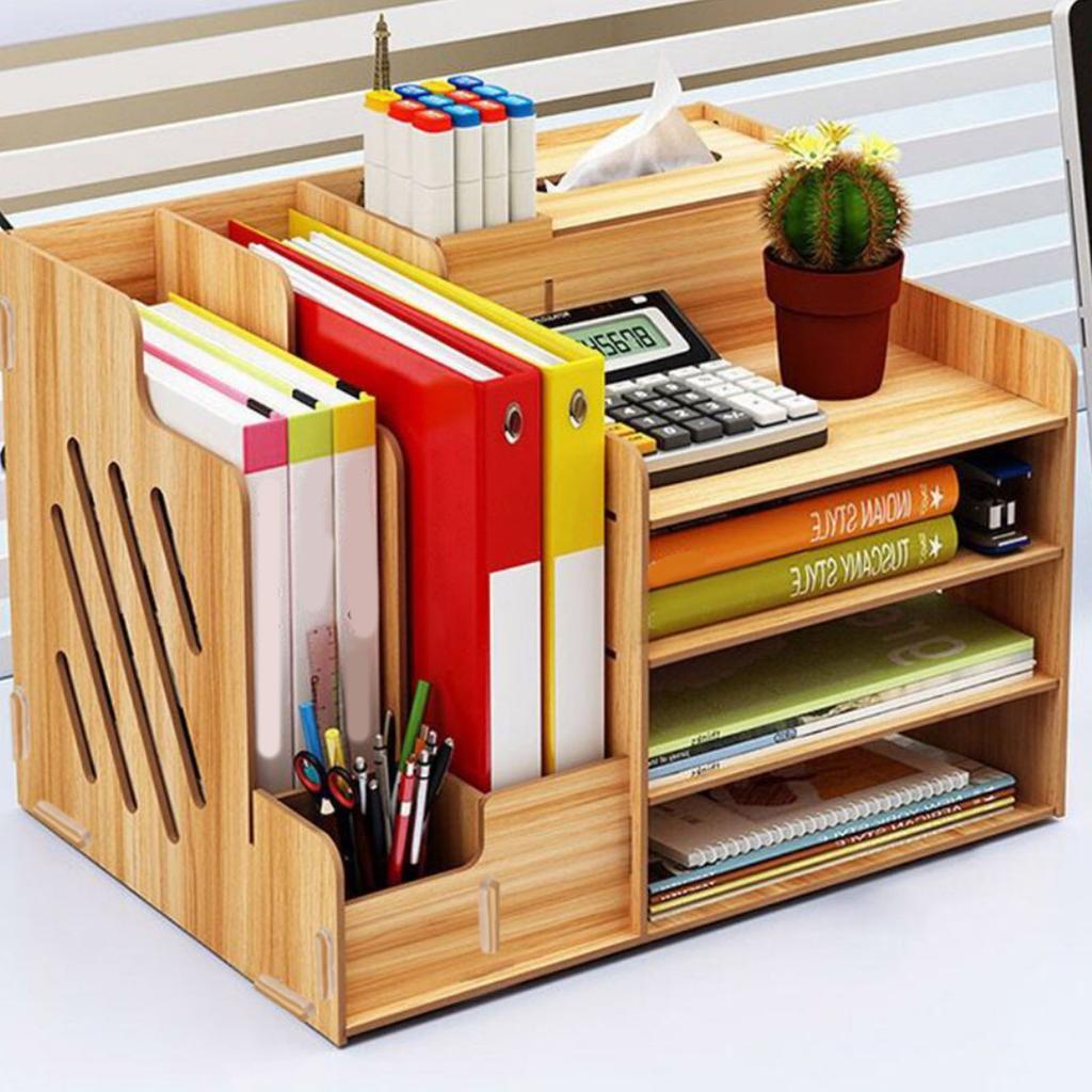 Schreibtisch-Organizer Mehrzweck Moderner Einfacher Stil Holz Schreibtisch-Aufbewahrungsregal für Zuhause Schule Büro Kirschholz