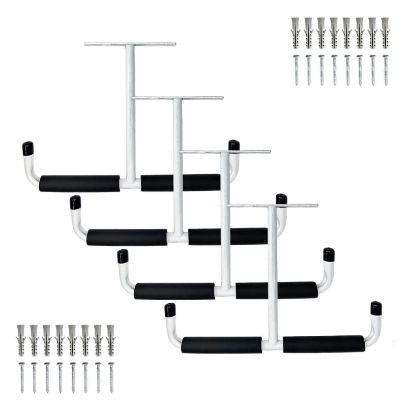 4Pcs Overhead Garage Storage Hook Utility Ceiling Hanger For Garage Storage Bike Fishing Rod And Sport Gear Organization белый