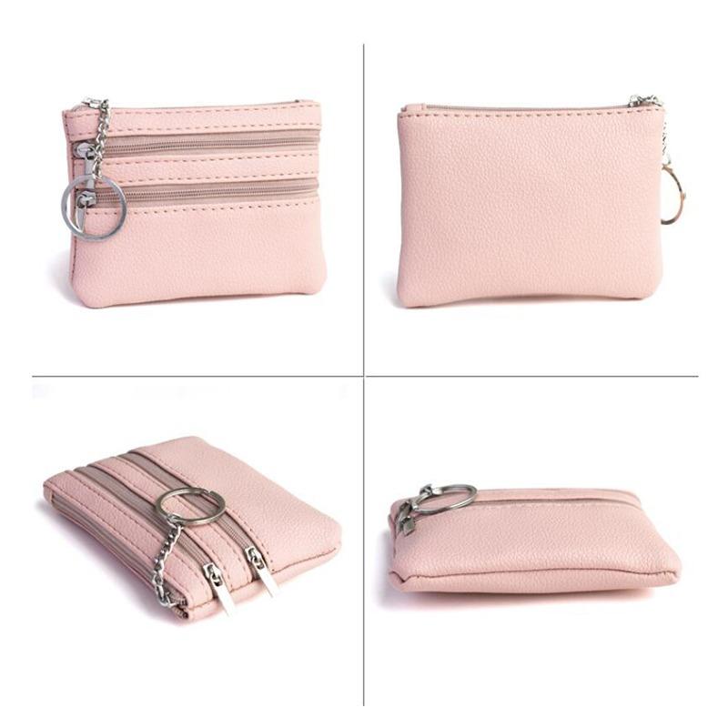 Men Coin Purse Black Pu Leather Double Single Zipper Multi-Function Mobile Phone Coin Purse Fashion Women  Mini Wallet 1pc