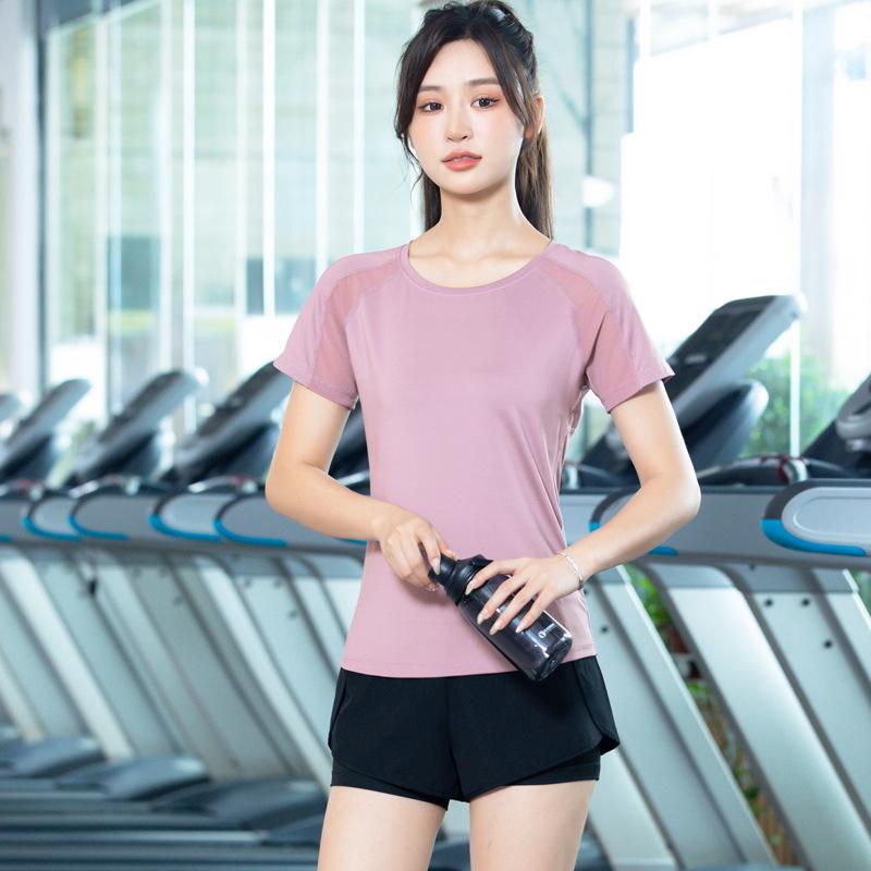 Women's Summer Sports Set: Breathable Quick-dry Yoga T-shirt & Shorts for Fitness and Running.