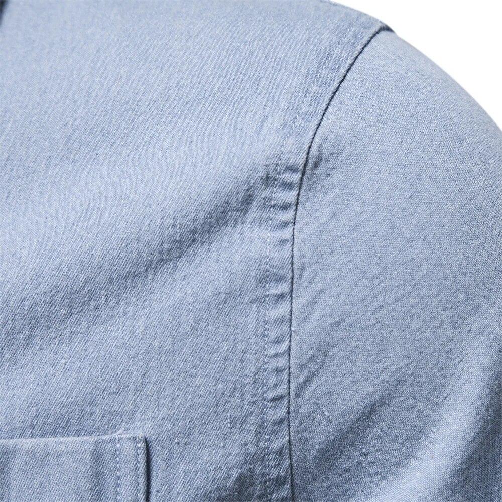 Automne Coton Chemise en Denim pour Homme Couleur Unie Poche Unique Décontractée Manches Longues Chemise en Jean d'Automne pour Homme