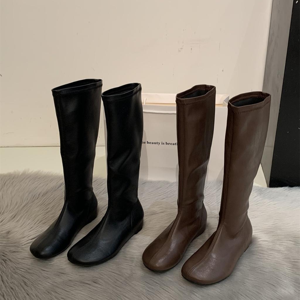 Blogger boots~ inner height increase medium and high tube elastic thin boots short boots female knight boots