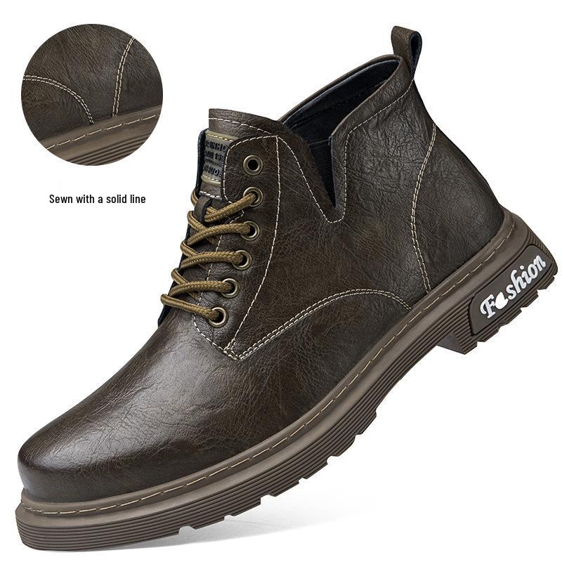 Men's Plus Size High-Top Chelsea Martin Boots - Lace-up Leather Work Boots for Outdoors and Casual Wear.