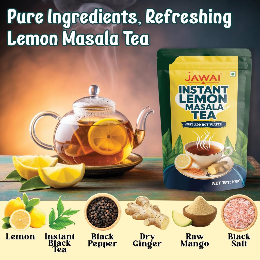 JAWAI INSTANT LEMON MASALA TEA | 100% Natural | Hot Lemon Masala Tea | Refreshing Immunity Booster | Herbal Tea | Instant Lemon Tea Premix | Detox