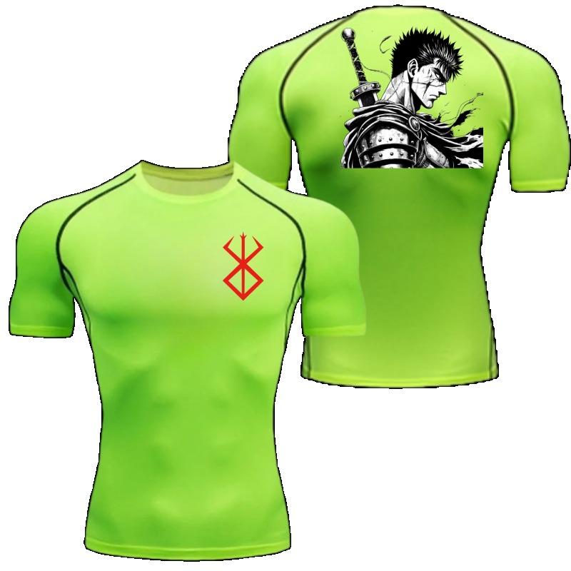Herren Sommer Sport Kompressions-T-Shirt Atmungsaktiv Schnelltrocknend Hochelastisch Kurzarm-Tee mit Kühner Armor Guts Grafik Fitnessstudio