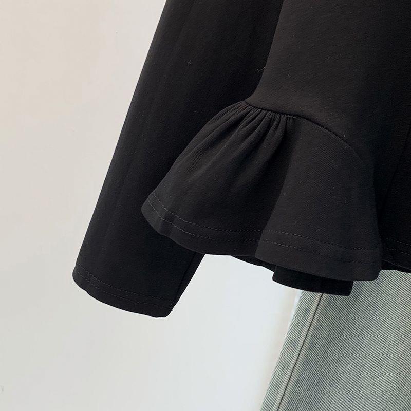 Top Subțire cu Mânecă Lungă, Volane și Gât Rotund, Mărimi Mari, Colecția Toamnă 2025