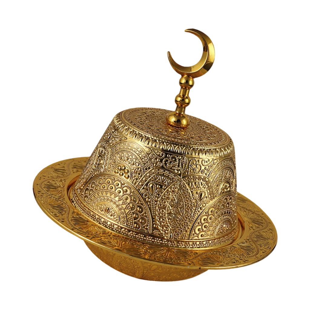 Luxurious Gold Color Serving Bowl Treat Container For Candy Nut And Snacks With Artisanal Arabesques Detailing
