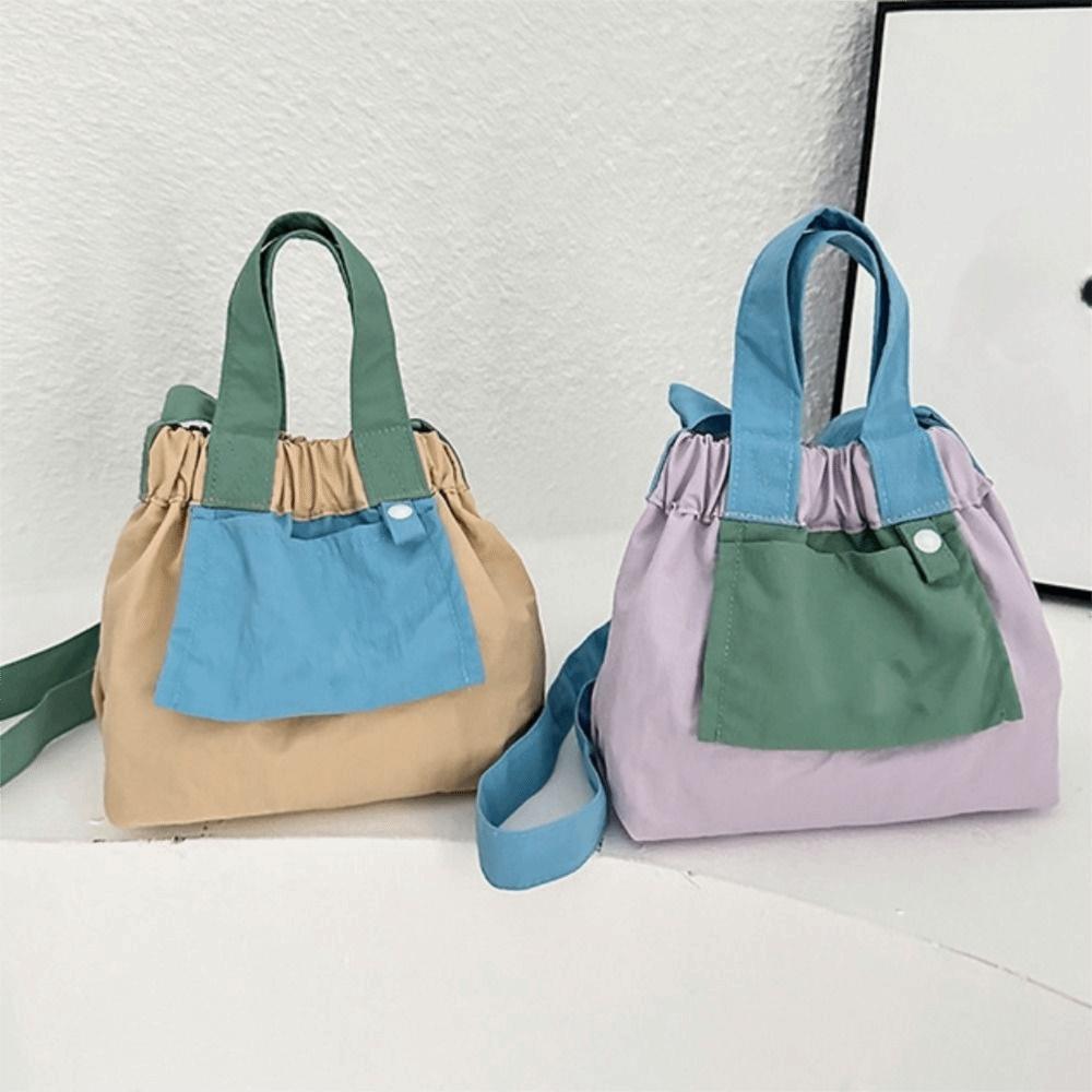 Candy Color Casual Handbags Ruched Design Crossbody Bag Trendy Nylon Shopper Purses  Commuting