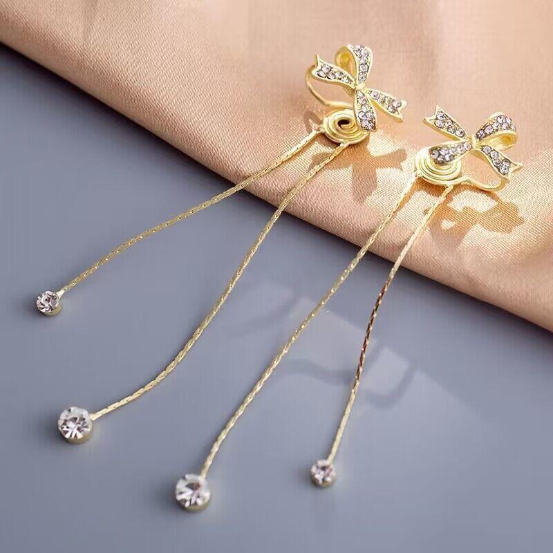 

Серьги-бабочки с длинной кисточкой и москитной сеткой, зажим для ушей без пирсинга, модные серьги