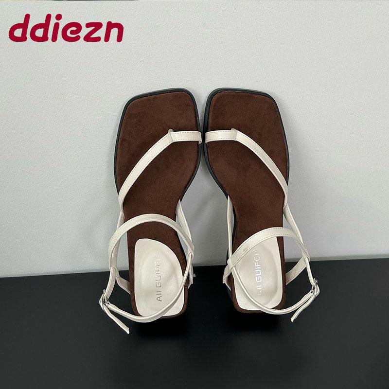 Fashion Female Wedges Footwear Heeled Sandals Shoes For Ladies Square Toe Fashion Buckle Strap Women Wedges Sandals Shoes Flip Flops