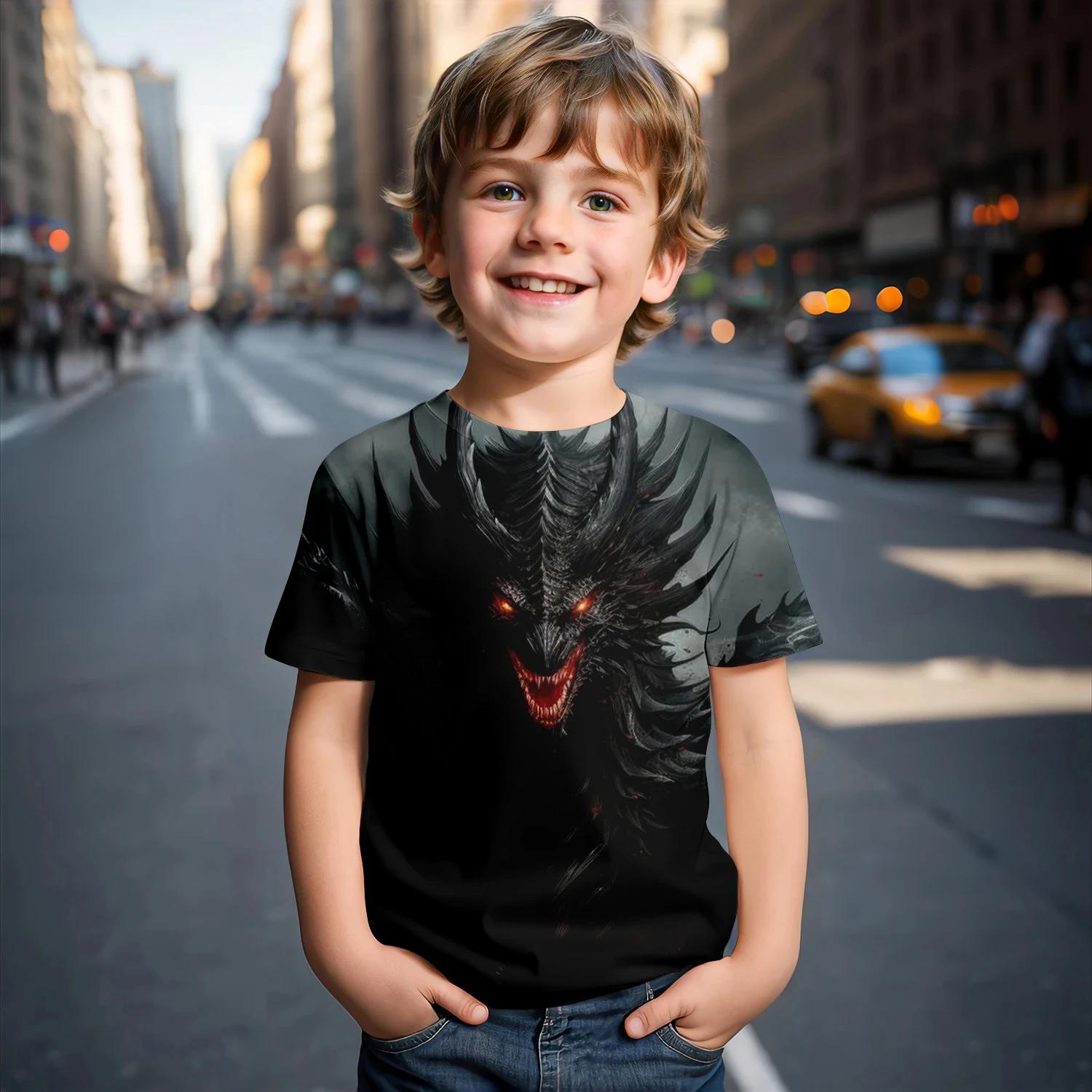 

Футболка с 3D-принтом «Пламя дракона», летняя мужская футболка, женская футболка с коротким рукавом и рисунком для мальчиков и девочек, топы, футболки для детей, одежда 140 cm