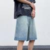 Pantaloncini Estivi da Uomo Dritti Larghi Lavati Casual Gamba Larga Denim Cinque Tasche