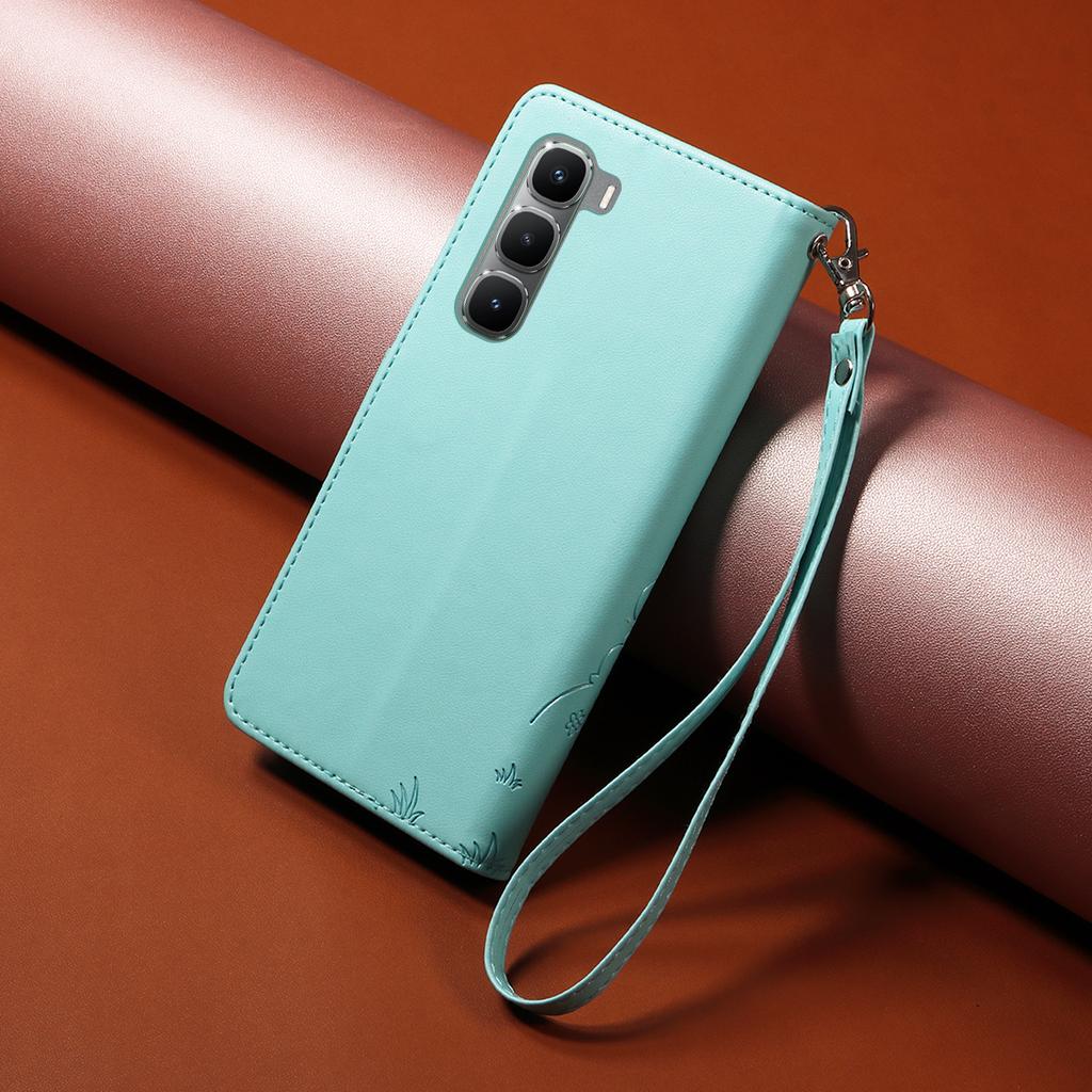 For Infinix Hot 60 Pro 4G Case RFID Blocking Imprinted Dog Pattern PU Leather Phone Cover with Wrist Strap