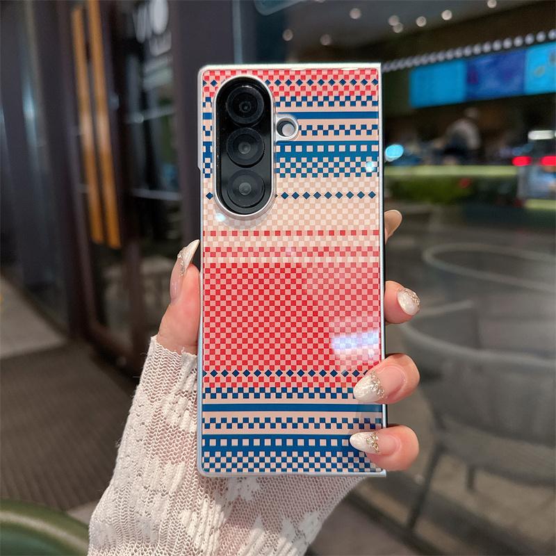 

Cute Vintage Striped Geometric Glass Phone Case For Samsung Galaxy Z Fold 7 6 5 Foldable Shockproof Protective Cover For Women For Z Fold5